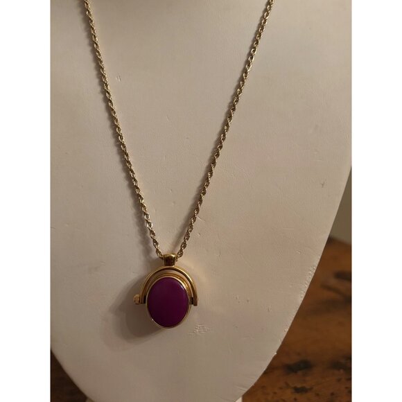 Vintage C. Blanc Reversible Pendant Necklace Watch on One Side, Purple Cabochon - Picture 10 of 16